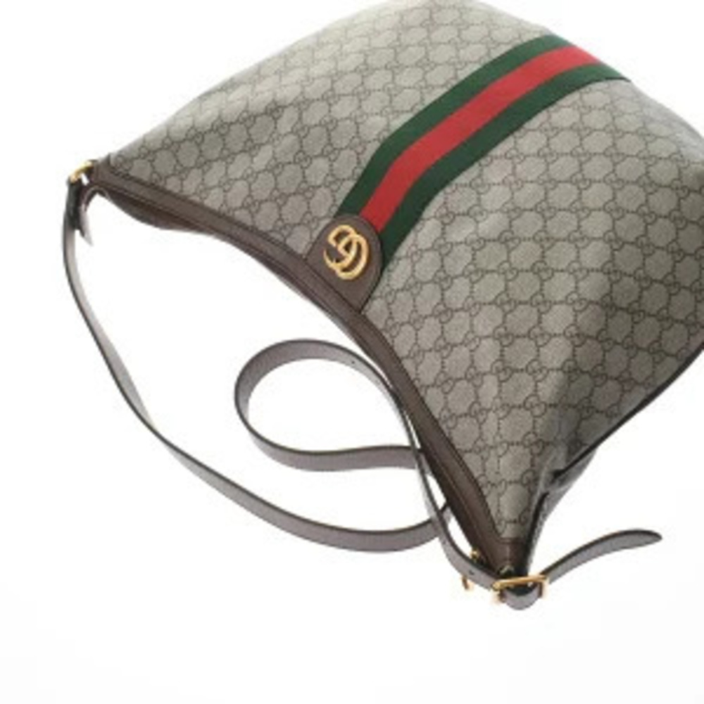Gucci Ophidia Beige Ebony Brown GG Supreme Canvas Leather Shoulder Bag - Picture 3 of 9